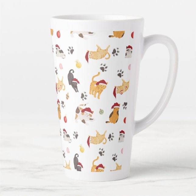 Tasse Latte Cute Holiday Cat Pattern (Droite)