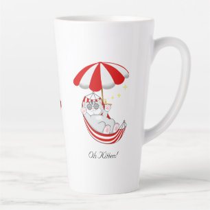 Tasse Latte Cute Kitten en Hamac rouge et blanc