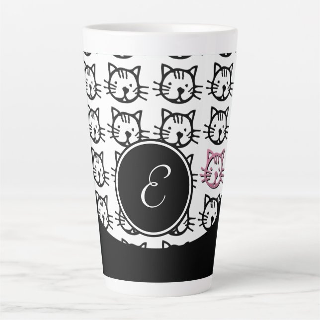Tasse Latte Cute Kitty (noir, blanc et rose) (Devant)