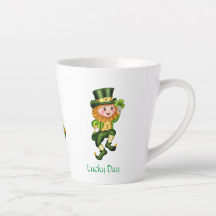 Tasse Latte Cute leprechaun, calligraphie & pot d'or