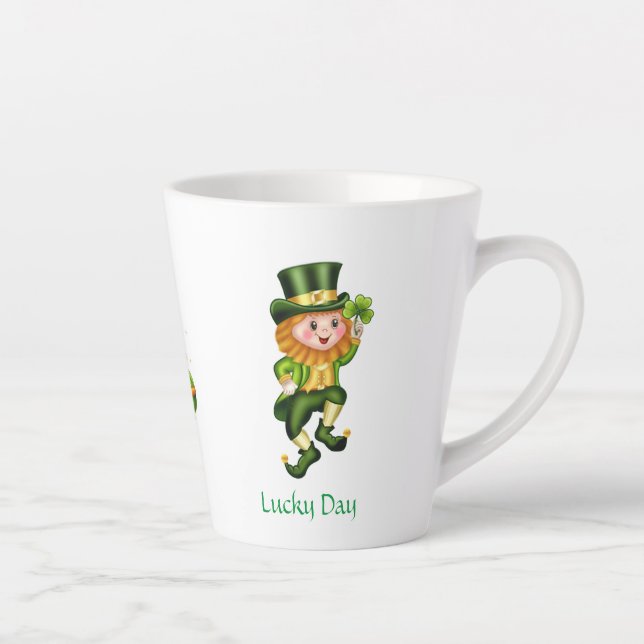 Tasse Latte Cute leprechaun, calligraphie & pot d'or (Droite)