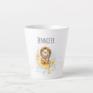 Tasse Latte Cute Lion Pêche sur l'aquarelle de la lune