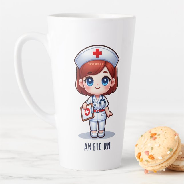 Tasse Latte Cute Manga Infirmière Redhead Blue Eyes Personnali (En situation)