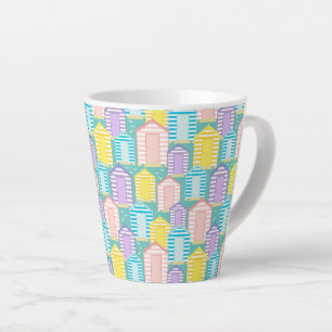 Tasse Latte Cute Pastel Plages à rayures sur Ocean Blue