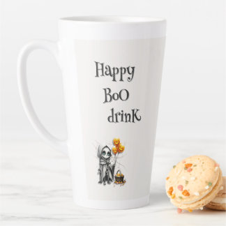 Tasse Latte Cute Skeleton Girl with Pumpkin Balloons