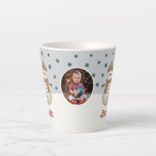 Tasse Latte Cute Snowman Snowflakes Nom Photo Noël