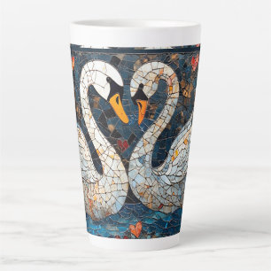 Tasse Latte Cygnes élégants par motifs floraux ornés