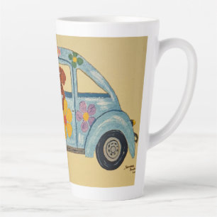 Tasse Latte Dachshund dans une voiture hippie