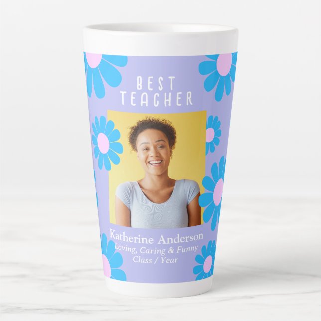 Tasse Latte Daisy Meilleur enseignant photo violet (Devant)