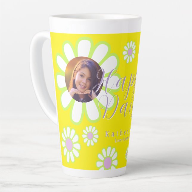 Tasse Latte Daisy Simple Photo Jaune (Angle gauche)