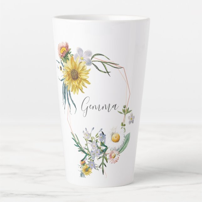 Tasse Latte Daisy Wreath Nom personnalisé (Devant)