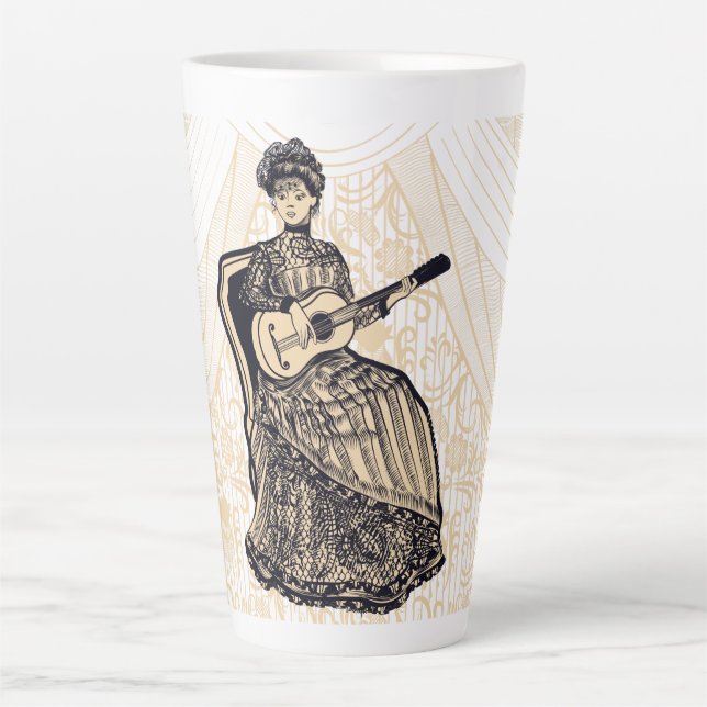 Tasse Latte Dame avec guitare (Devant)