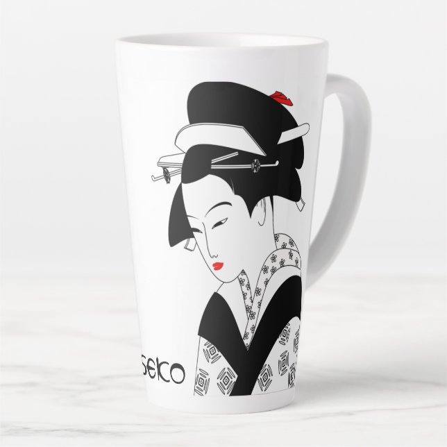 Tasse Latte Dame japonaise modifiable (Angle droit)