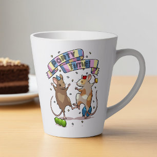 Tasse Latte Dancing Mice Fête Horaire Bannière Confetti & Ball