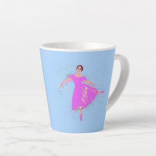 Tasse Latte Danse de Ballerina en Robe Rose Magenta