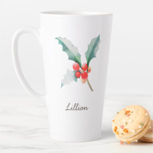 Tasse Latte Décembre Mois de naissance Flower Holly