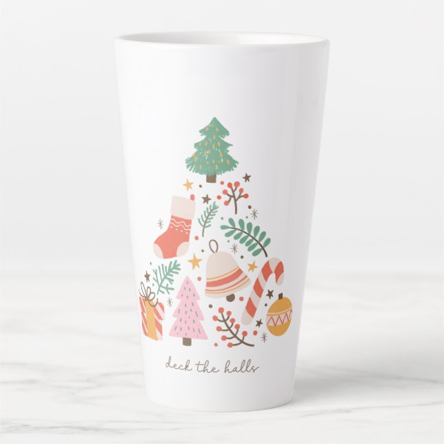 Tasse Latte Deck Les Halls Arbre De Noël (Devant)