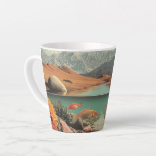 Tasse Latte Désert et lac surréalistes avec poissons rouges