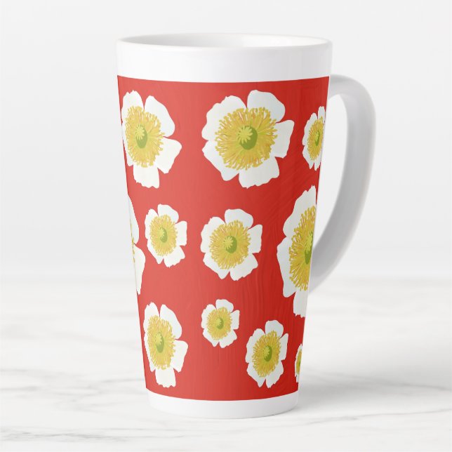 Tasse Latte Design de pavot blanc sur tôle (Angle droit)