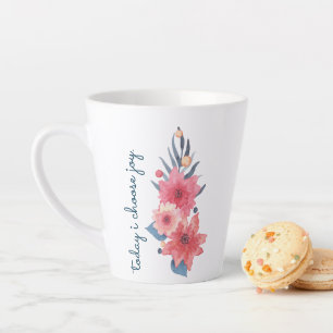 Tasse Latte Design Floral Rouge, Blanc Et Bleu