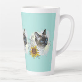 Tasse Latte Dessin à la main drôle chat thaï mignon avec des f