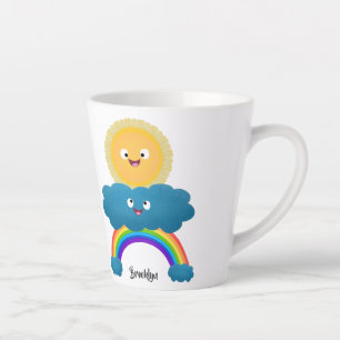 Tasse Latte Dessin animé arc-en-ciel nuage soleil mignon heure