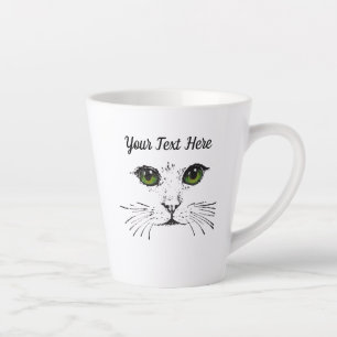 Tasse Latte Dessin noir à l'oreille de chat visage vert yeux