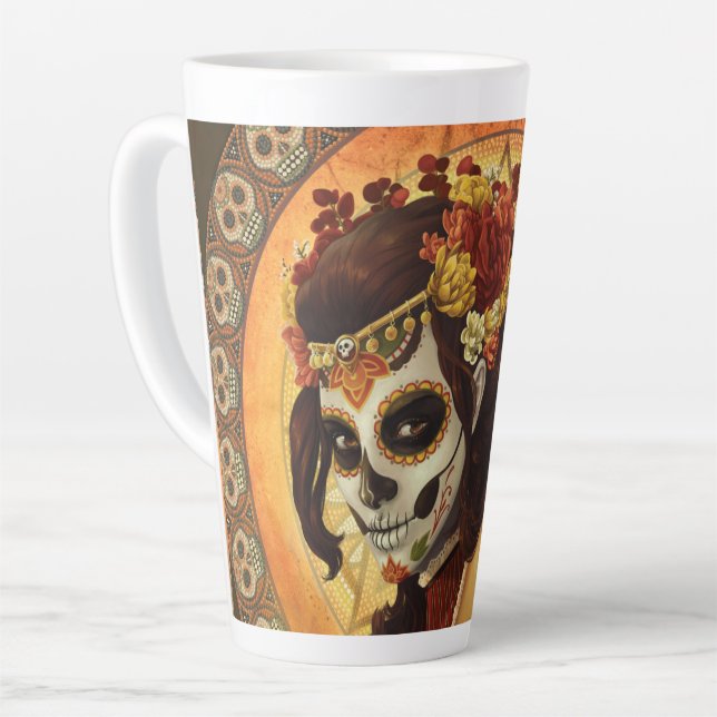 Tasse Latte Dia De Los Muertos Throw Pillow (Angle gauche)