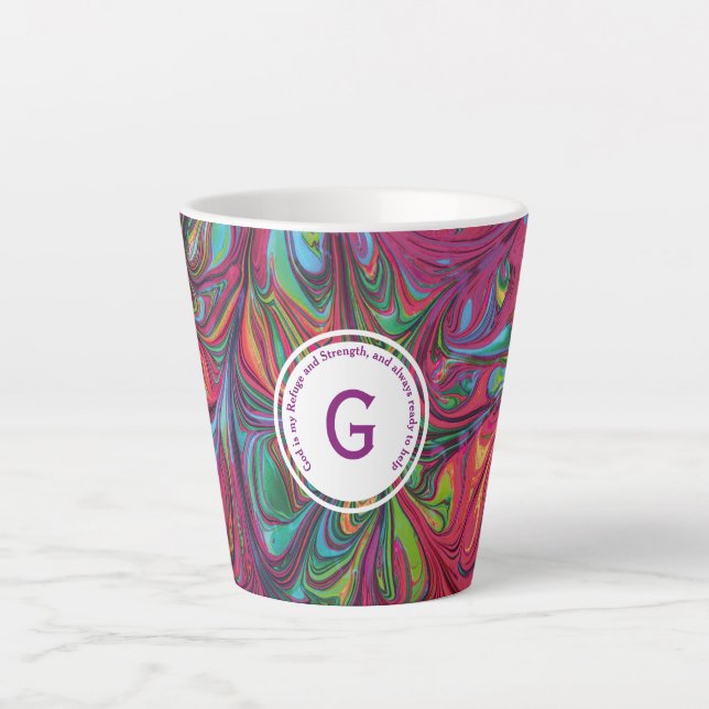 Tasse Latte DIEU RÉFUGE FORCE Abstraite Monogramme Personnalis (Devant)