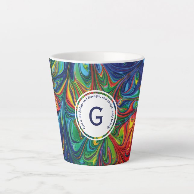 Tasse Latte DIEU RÉFUGE FORCE Monogramme Abstrait Personnalisé (Devant)