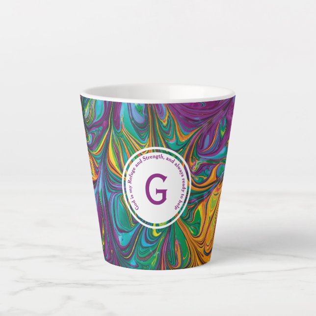Tasse Latte DIEU RÉFUGE FORCE MONogramme Abstrait URPLE (Devant)