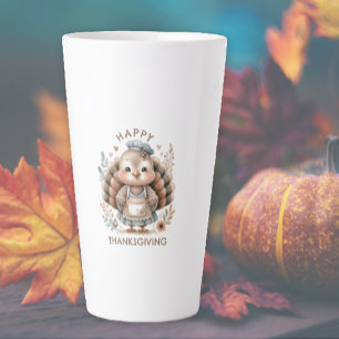 Tasse Latte Dinde Floral Chic Joyeux Thanksgiving