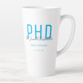 Tasse Latte Diplômé Keepsaké bleu Noir Nom Diplôme PhD