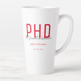 Tasse Latte Diplômé Keepsaké rouge Noir Nom Diplôme PhD