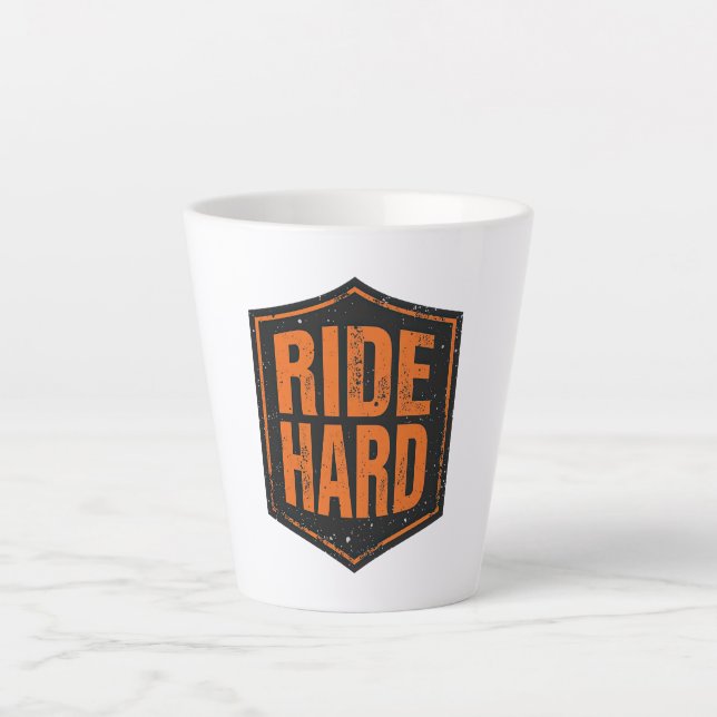 Tasse Latte Distressed Orange "Ride Hard" Patch (Devant)