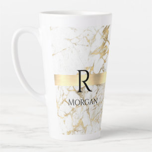 Tasse Latte do-it-yourself Monogramme Texte noir, Marbre blanc