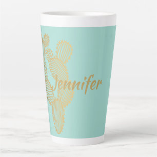 Tasse Latte Doodle Gold Prickly Cactus Personnalisé