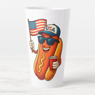 Tasse Latte Drapeau 4 juillet Hotdog Funny Patriotique USA