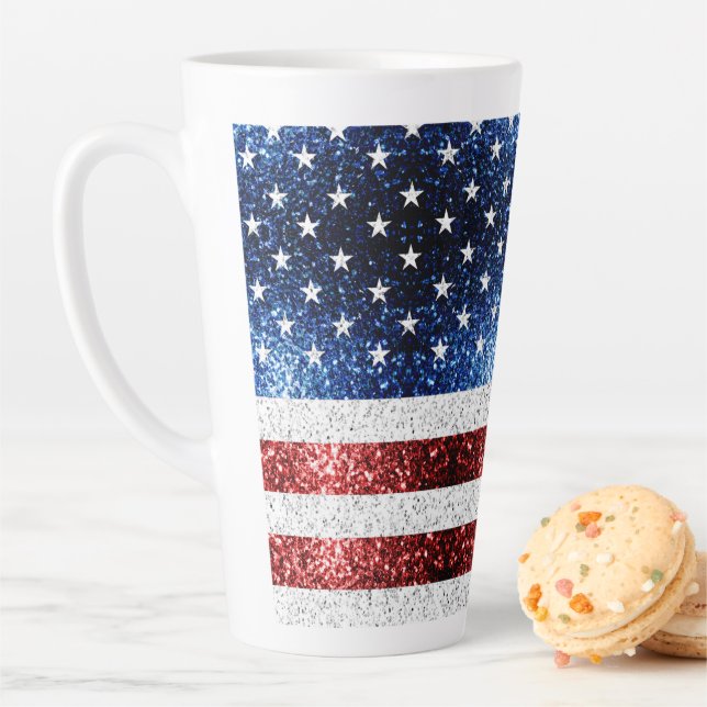 Tasse Latte Drapeau américain rouge blanc brillant parties sci (En situation)