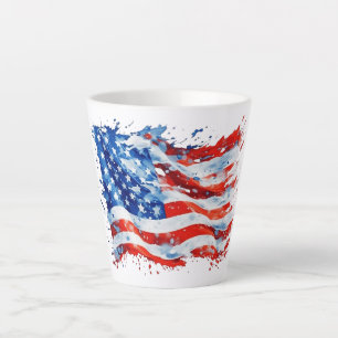 Tasse Latte Drapeau américain USA Aquarelle 4 juillet