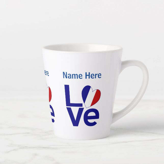 Tasse Latte Drapeau d'amour bleu français personnalisé (Droite)