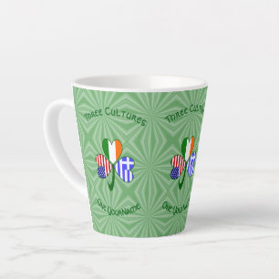 Tasse Latte Drapeaux trèfle personnalisés texte grec irlandais