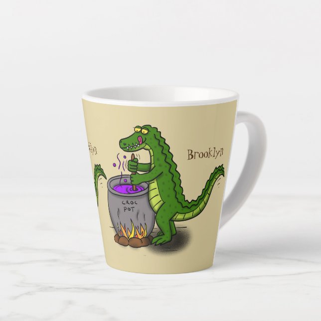 Tasse Latte Drôle alligator vert cuisine dessin animé (Angle droit)