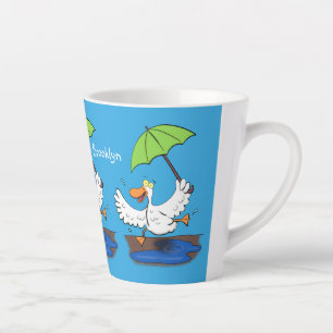 Tasse Latte Drôle canard avec parapluie dessin animé