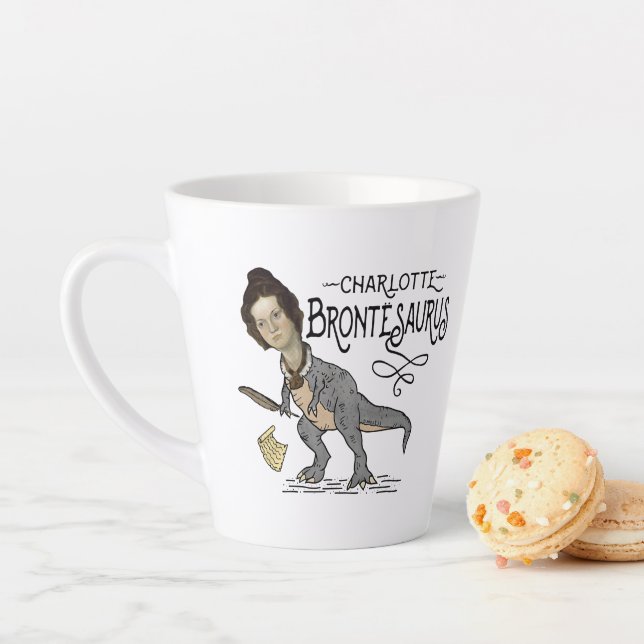 Tasse Latte Drôle Charlotte Bronte Saurus Dinosaur Lecteur de  (En situation)