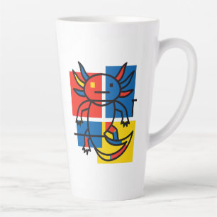 Tasse Latte Drôle de motif d'art abstrait Axolotl Piet Mondria