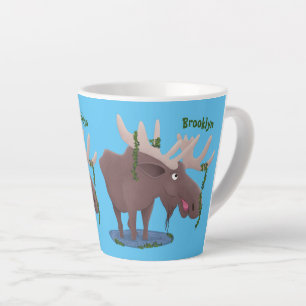 Tasse Latte Drôle dessin animé d'orignal heureux