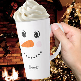 Tasse Latte Drôle Happy Face Snowman Noël Hot Coco