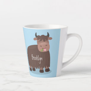 Tasse Latte Drôle joyeux yak mangeant de l'herbe dessin d'illu
