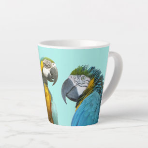 Tasse Latte Drôle Parler Les Perroquets Poussière. BG Bleu Lat